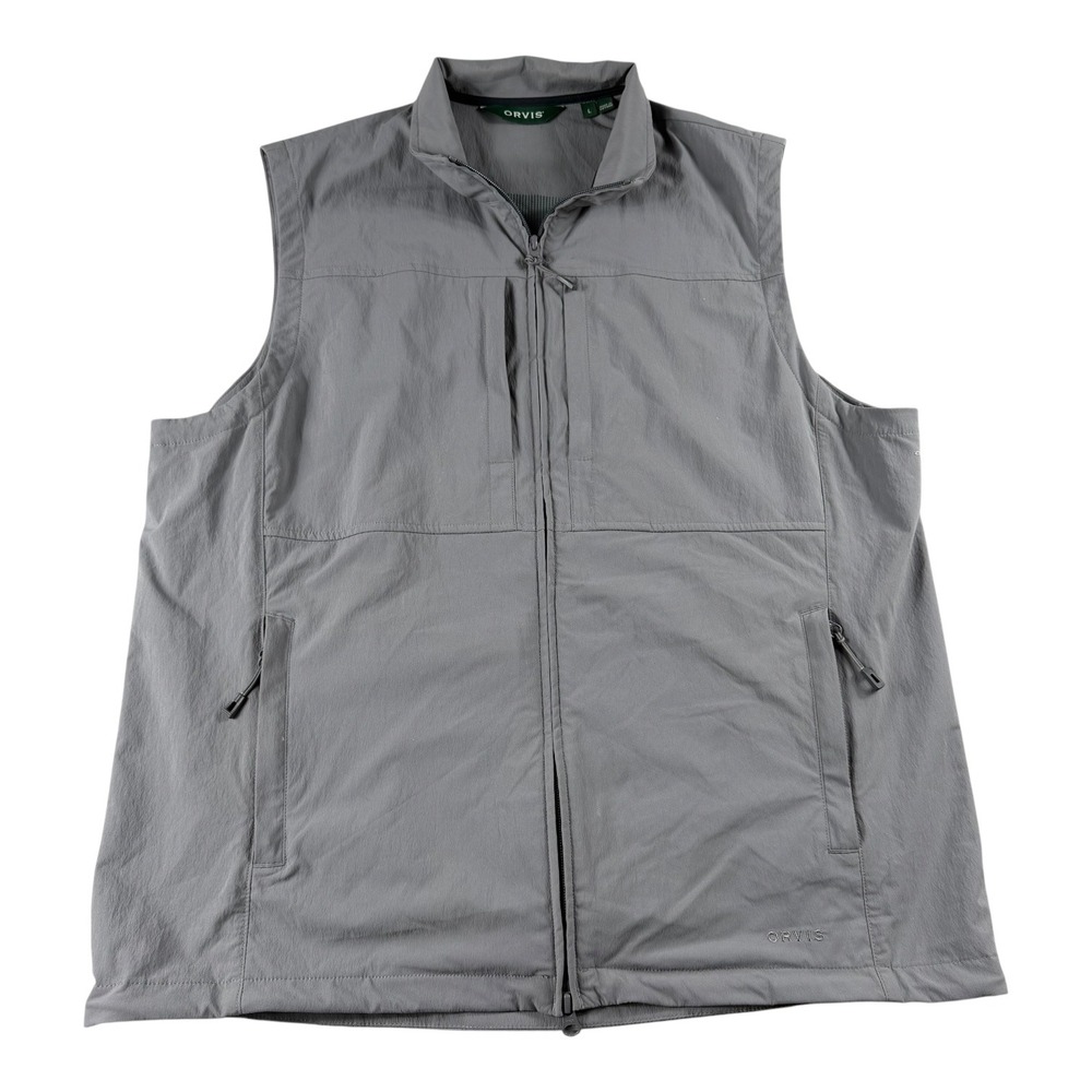 Orvis Men Full Zip Outdoor Hiking Fishing Vest Gray Nylon Mesh Lined Size L 2XH3